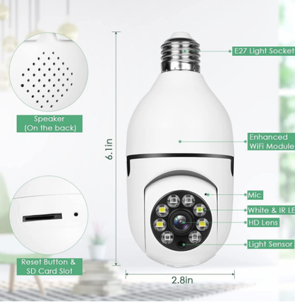 TECHNOVIEW Light Bulb Security Camera,Home WiFi 360 Degree Pan/Tilt Panoramic IP Camera,Wireless Home Surveillance Cameras with Motion Detection,Two-Way Audio,Night Vision