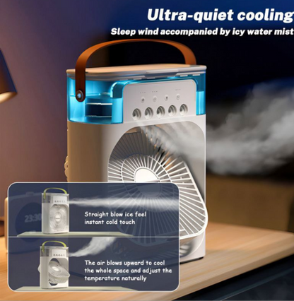 4-In-1 Multi-Functional Portable Air Humidifier Cooling USB Fan With 7-Color Night Light